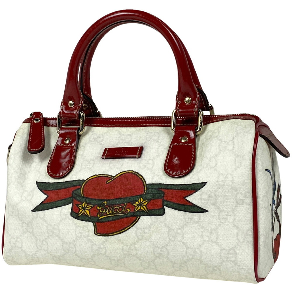 Gucci GG Handbag Tattoo Heart Collection UNICEF Boston Canvas White Red